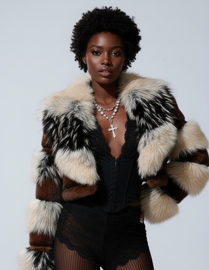 Glam Portia Faux Fur Cropped Coat