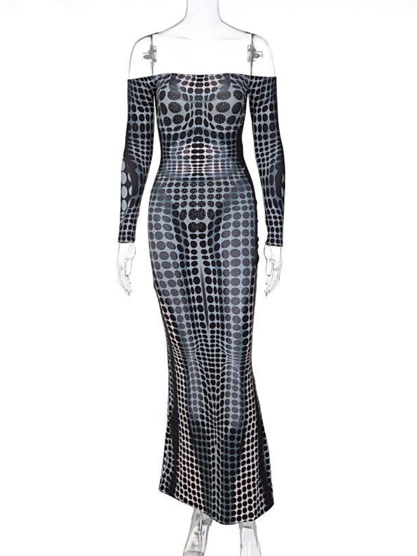 Off-Shoulder Printed Bodycon Maxi