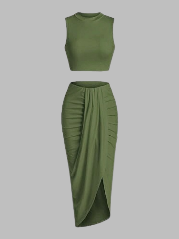 Ruffled Slit Skirt Set