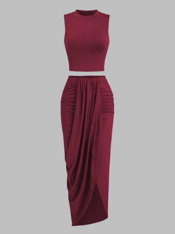 Ruffled Slit Skirt Set