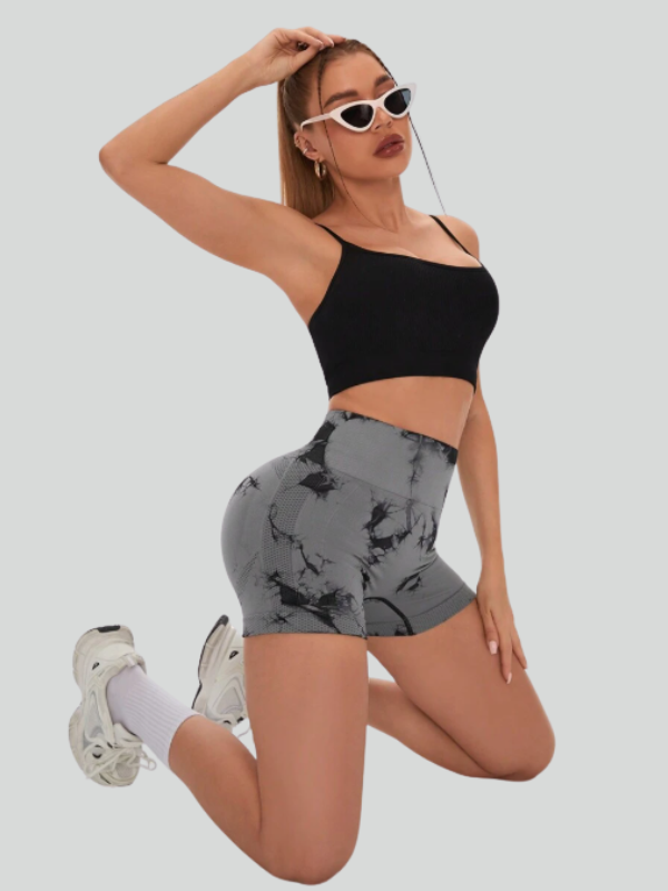 High waist tie-dye sports shorts