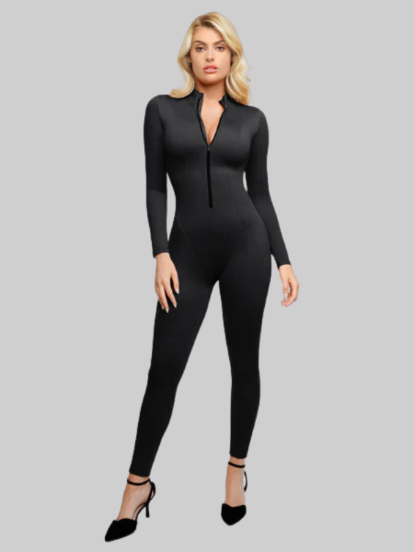 Mono moldeador de manga larga con cremallera frontal