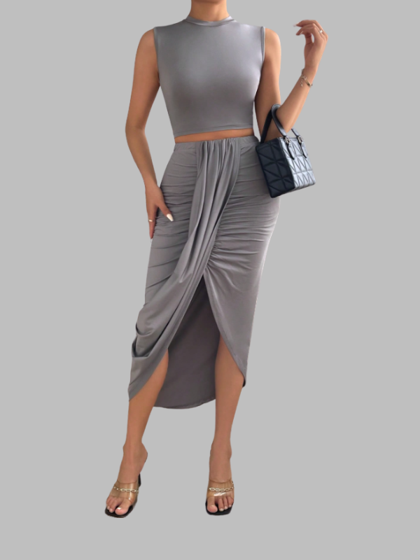 Ruffled Slit Skirt Set