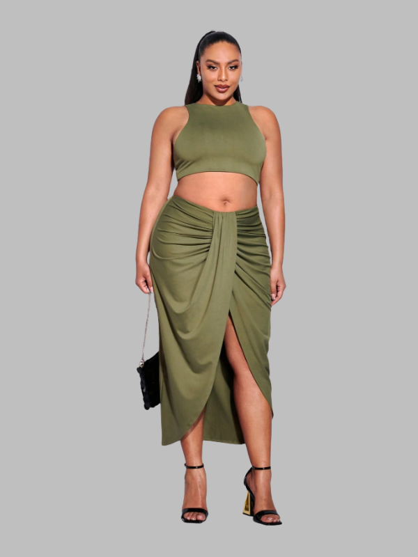 Ruffled Slit Skirt Set