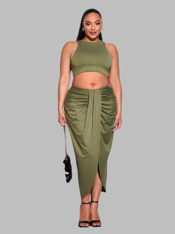 Ruffled Slit Skirt Set