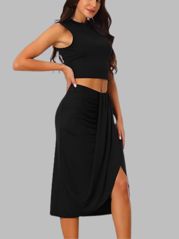 Ruffled Slit Skirt Set