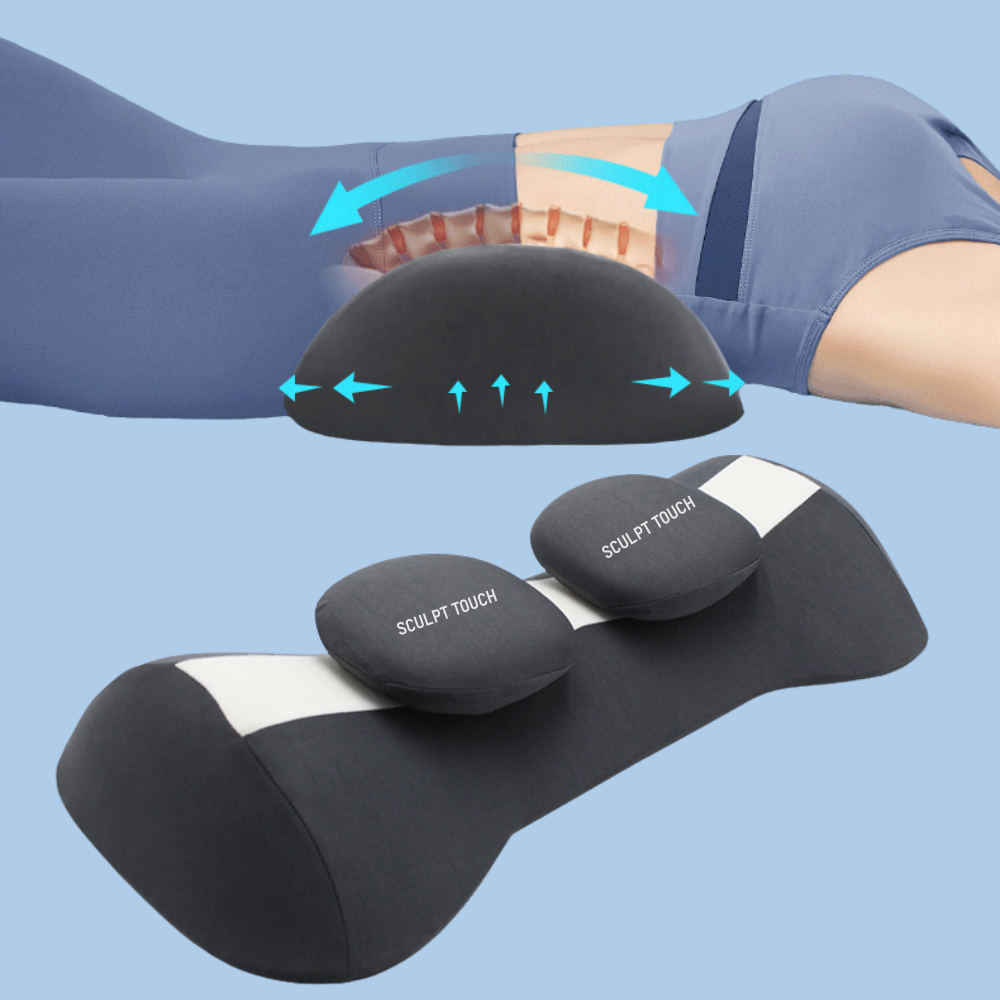 CurveCare BBL lumbar pillow placed on bed, ideal for post-Brazilian Butt Lift recovery and pain relief.