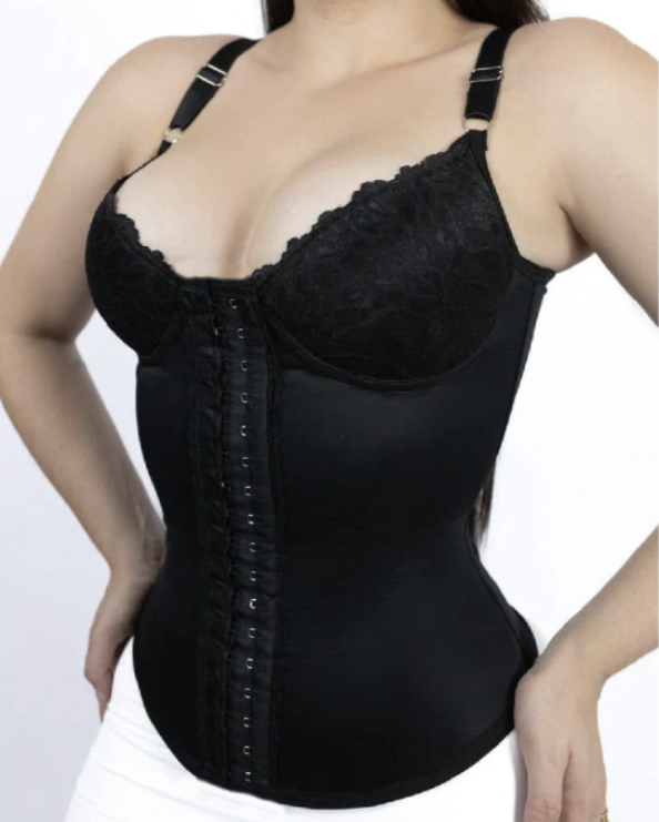 Seamless Satin Corset with Lace Cups