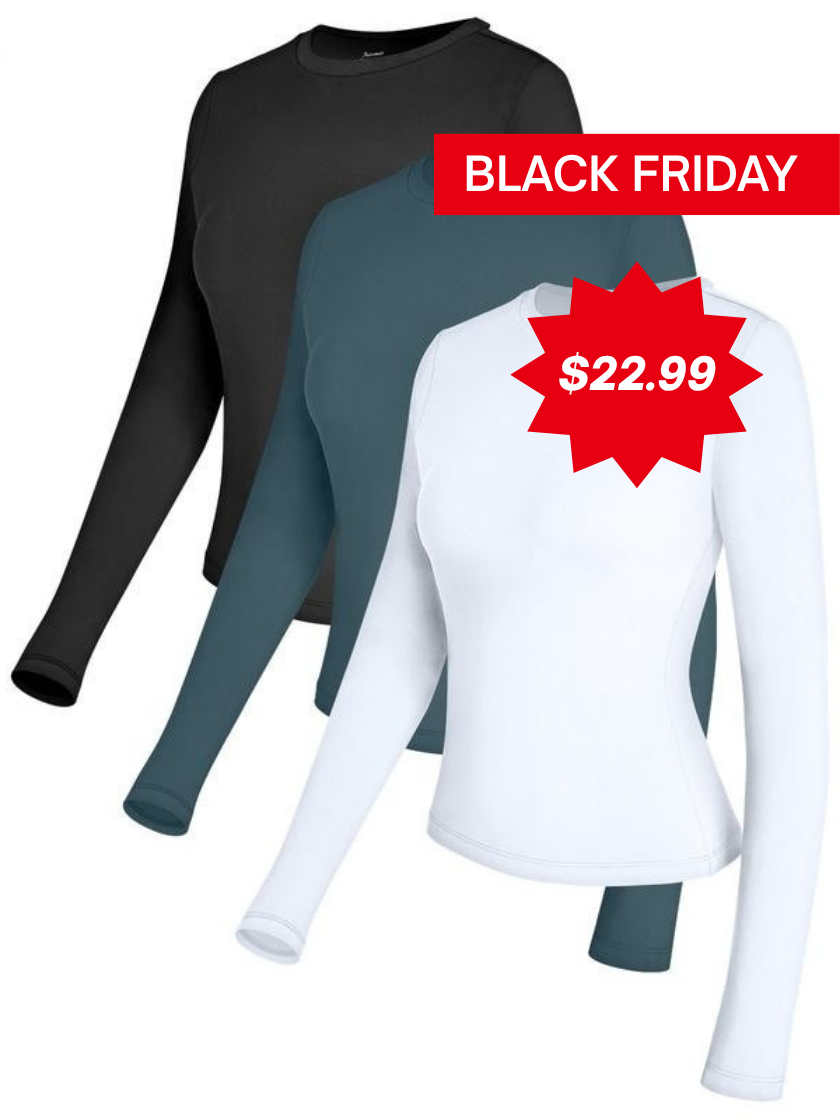 3-Piece Basic Long Sleeve Crop Tops-(Black Friday)