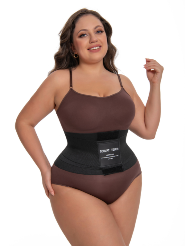 Black" waist-slimming girdle with no-roll design and compression