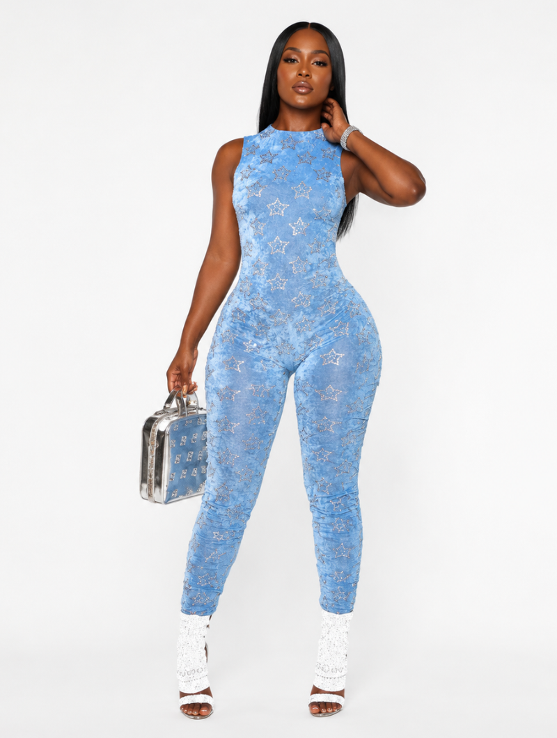 Starry Mesh Sleeveless Jumpsuit