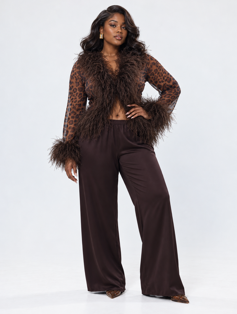 Leopard Feather Trim Top