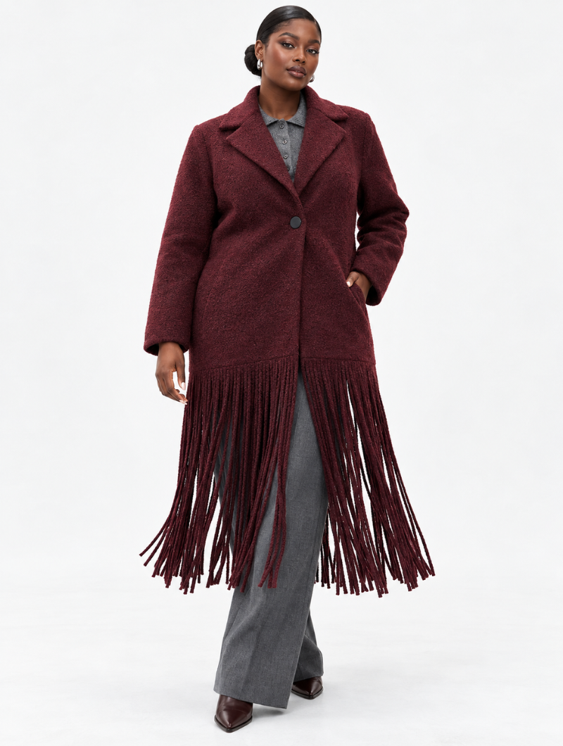 Burgundy Fringe Long Coat