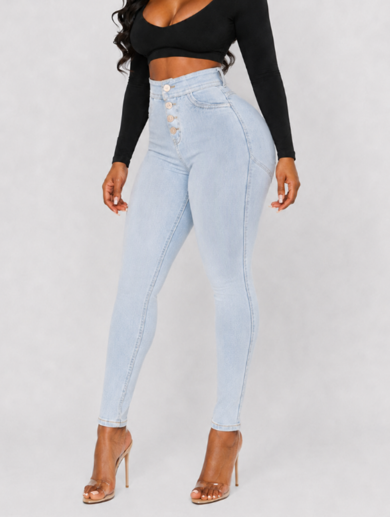 Snatched Waist Button Skinny