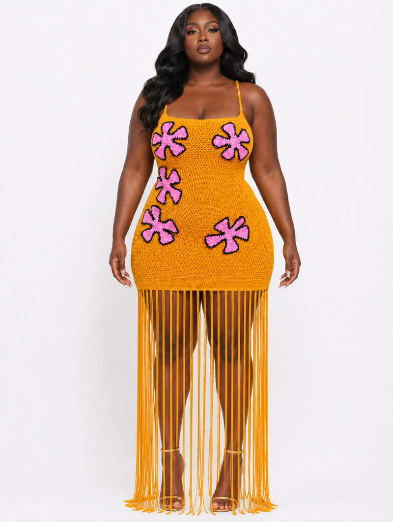 Floral Crochet Fringe Dress