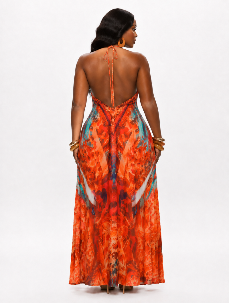 Sunset Print Halter Maxi