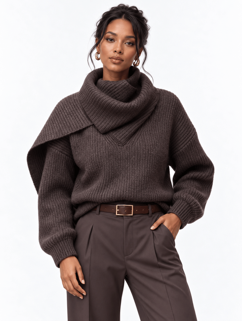 Asymmetric Scarf Rib Sweater