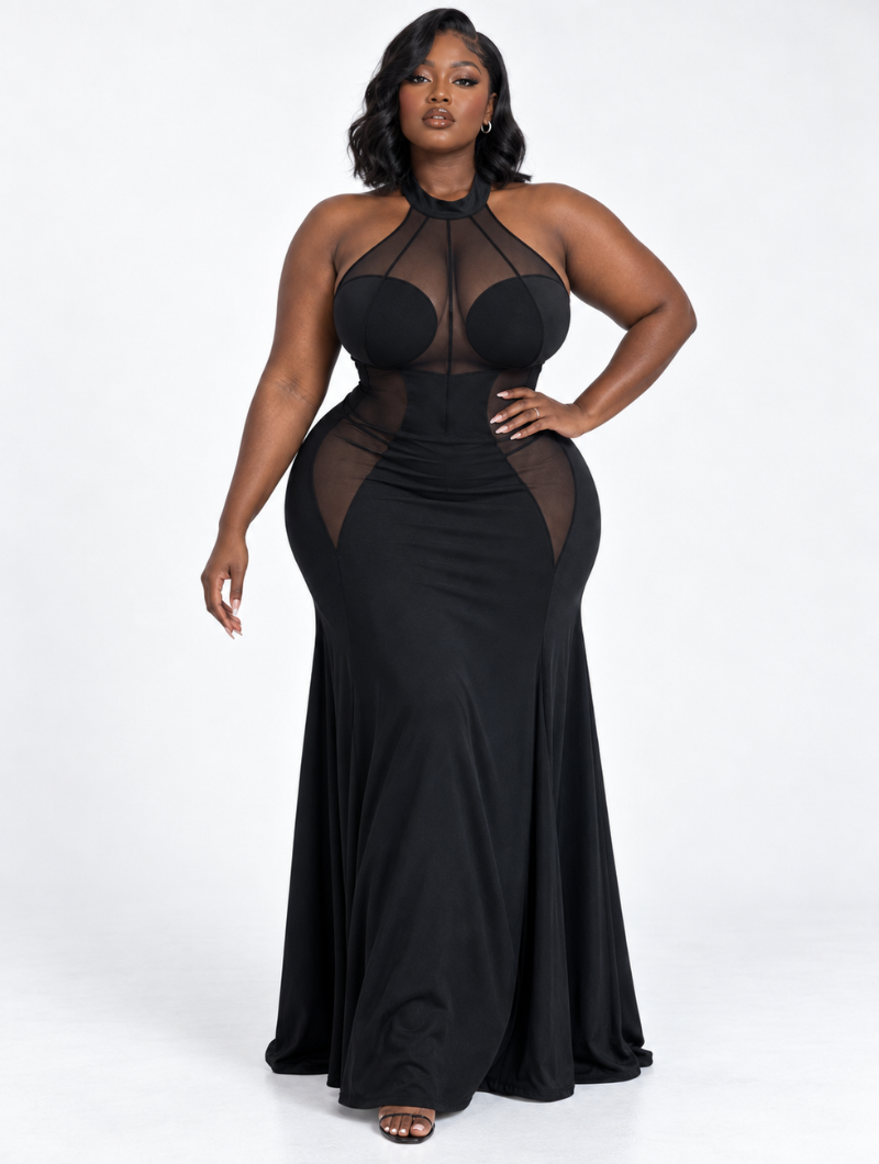 Hourglass Sheer Halter Dress