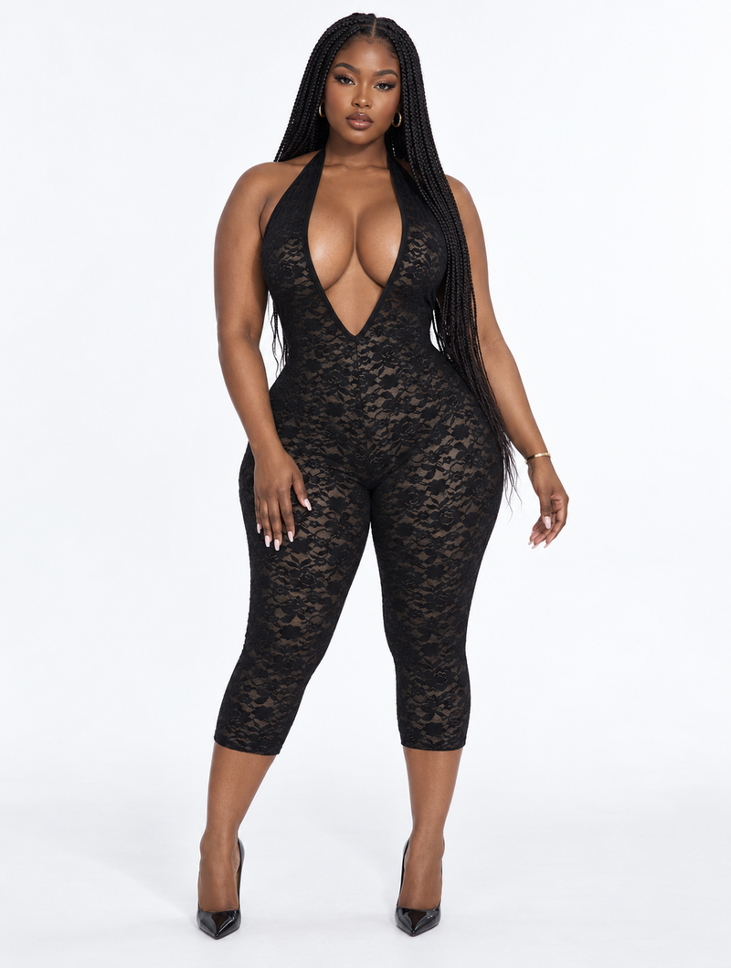 Halter Plunge Lace Jumpsuit