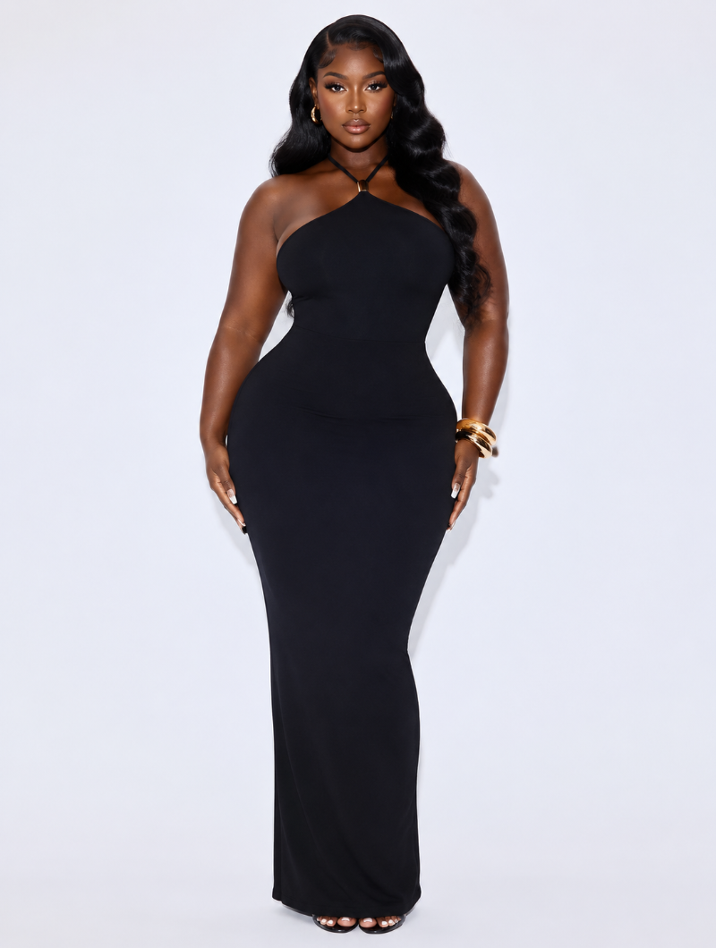 Y-Back Halter Bodycon Maxi