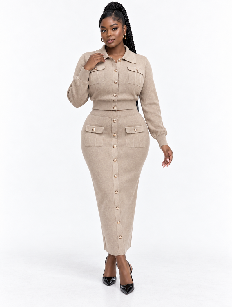 Buttoned Knit Maxi Set