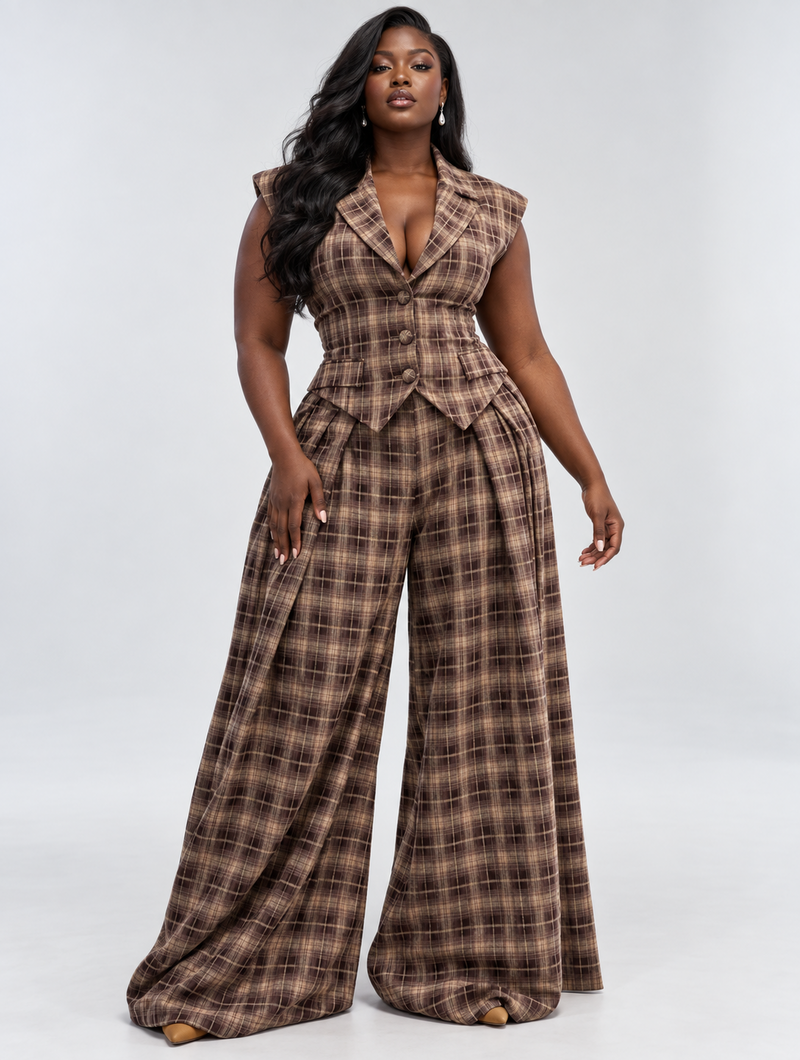 Vintage Plaid Trouser Set