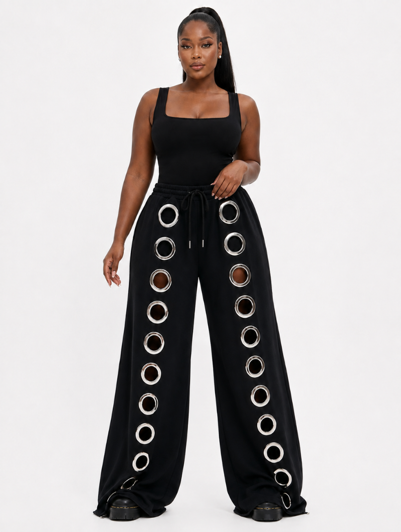 Grommet Cutout Wide Sweatpants
