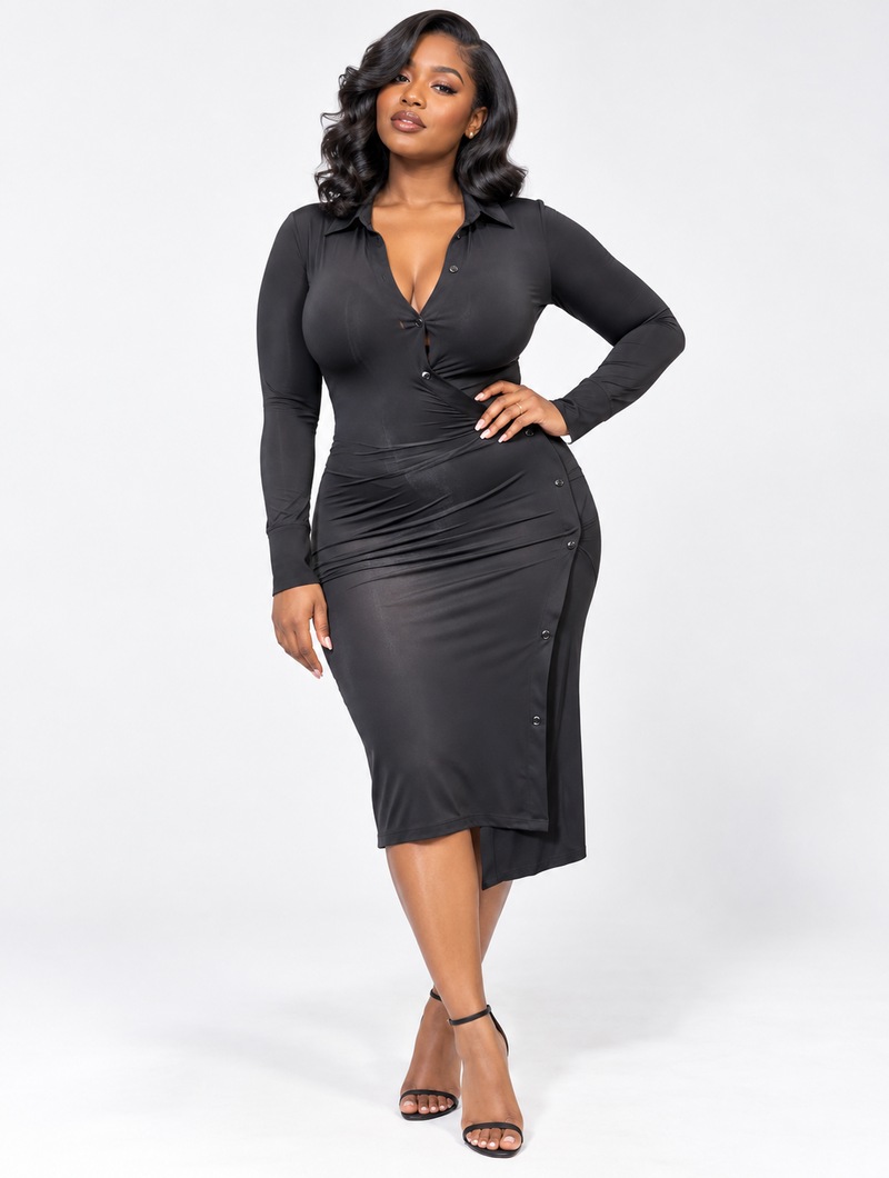 Draped Button Shirt Dress