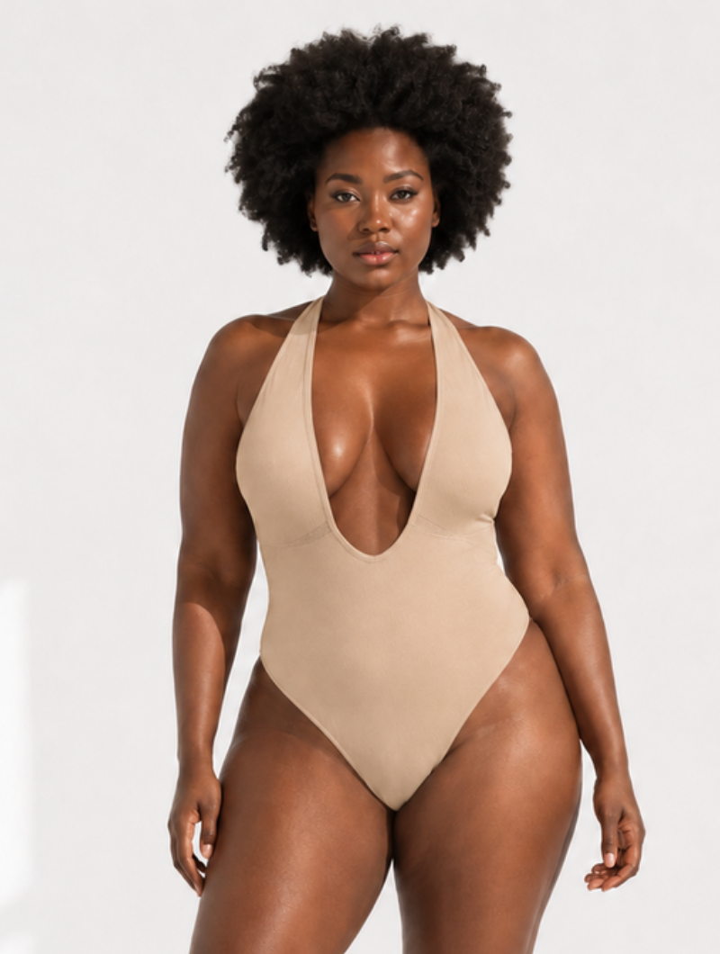Plunge Halter Thong Bodysuit