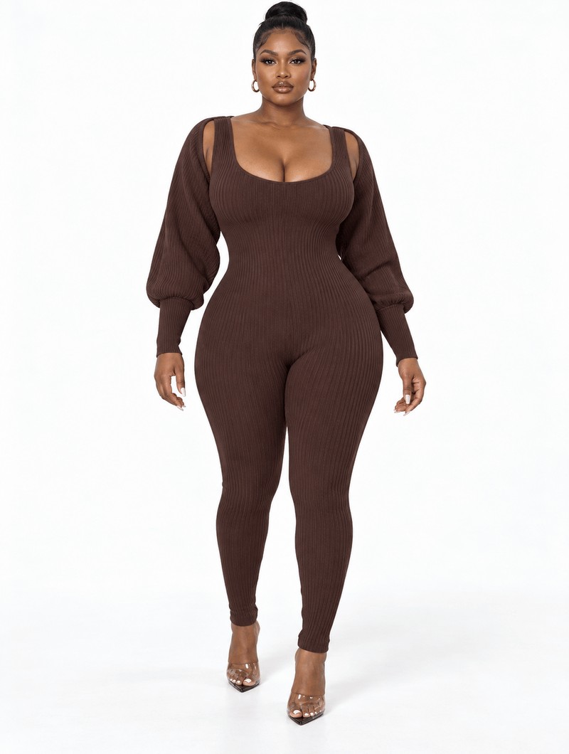 Ribbed Bolero Catsuit Set