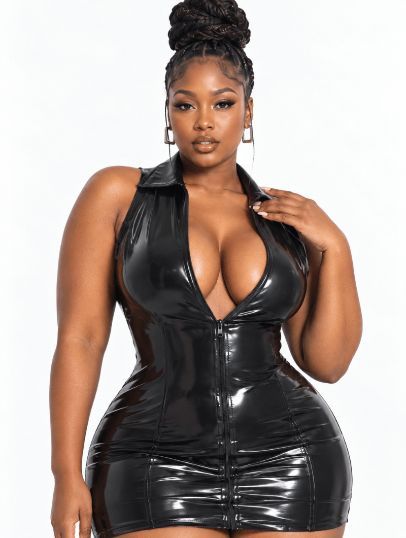 Glossy Zip Mini Dress