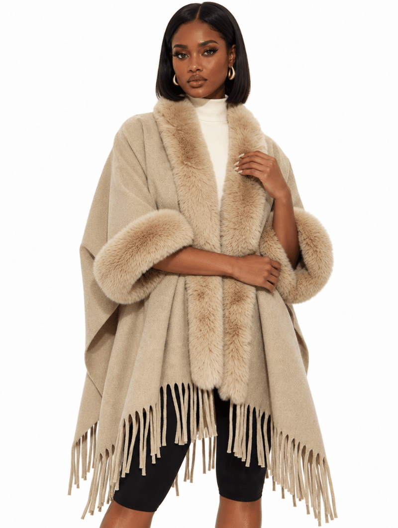 Faux Fur Fringe Cape