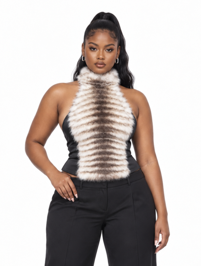 Fur Stripe Halter Top