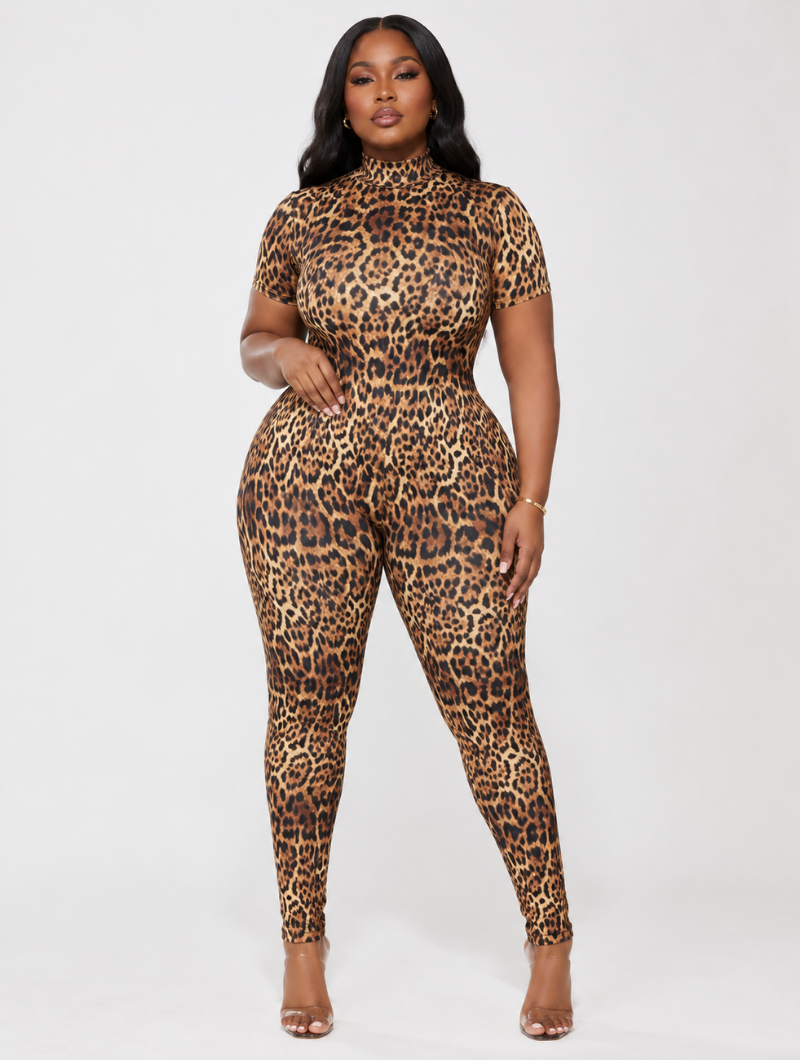 Leopard Backless Bodycon Jumpsuit