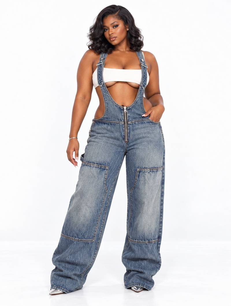 Bare Waist Denim Overalls