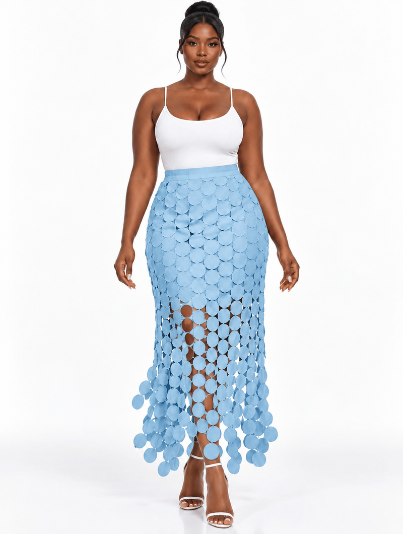 Disc Fringe Midi Skirt