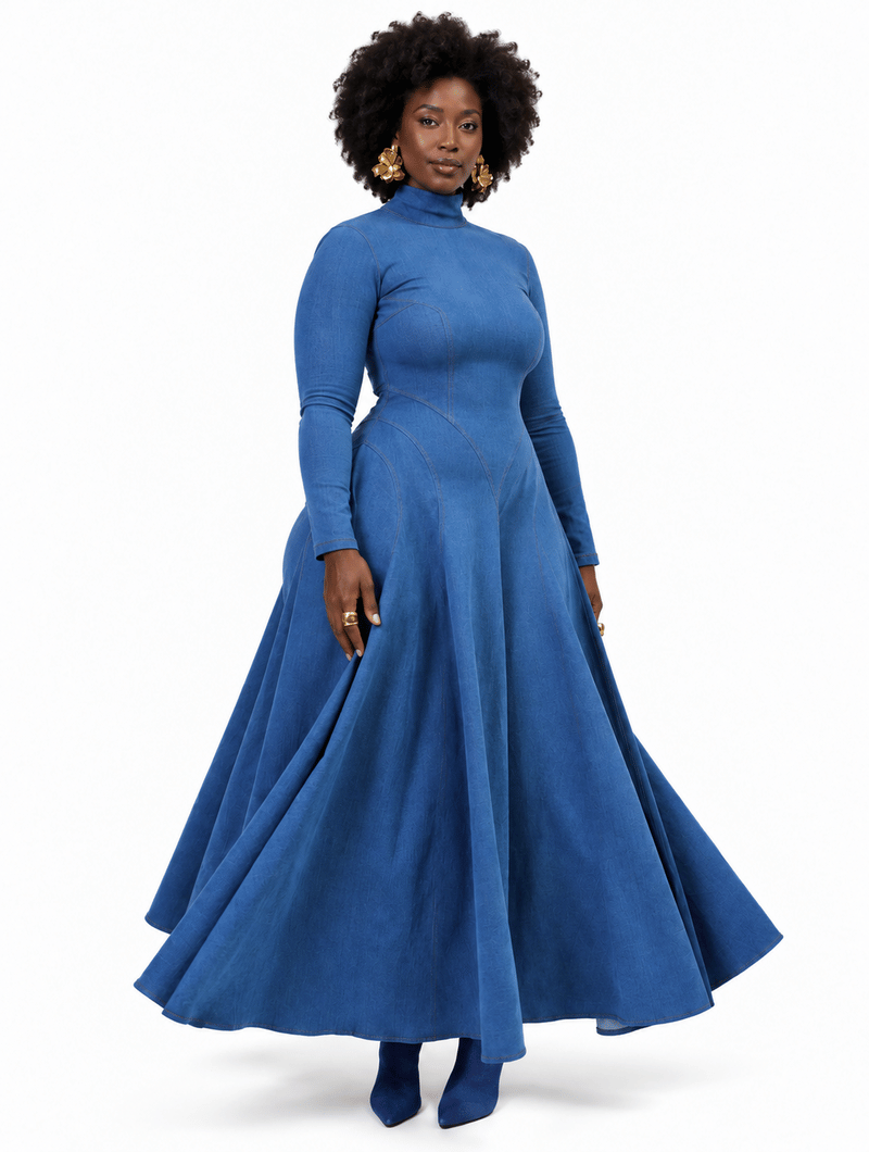 Backless Denim Flare Dress