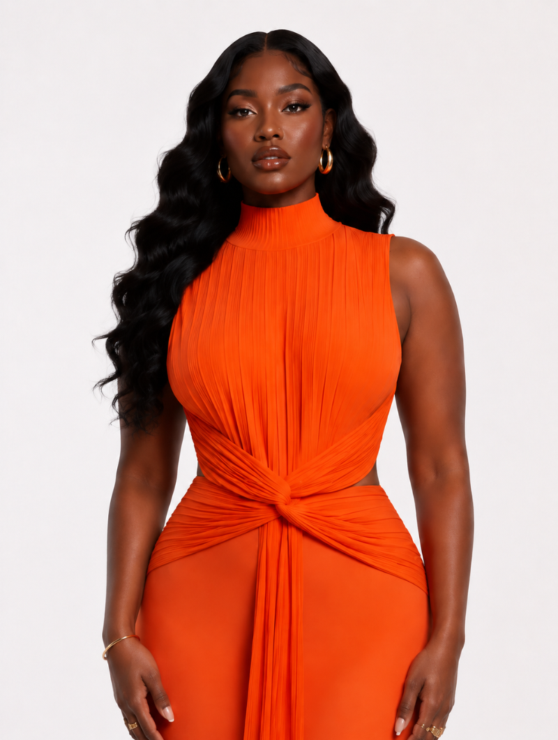Sunset Pleated Twist Gown