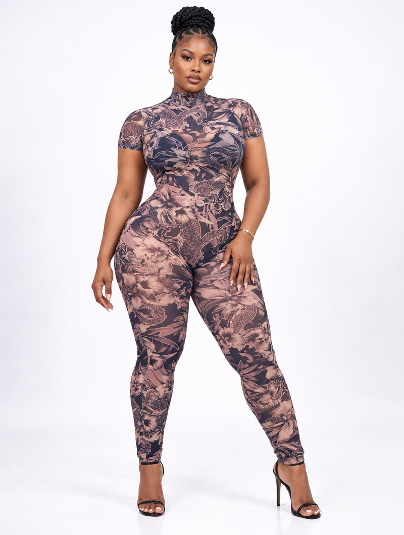 Dragon Bloom Mesh Catsuit