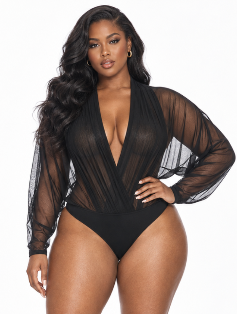 Sheer Plunge Mesh Bodysuit