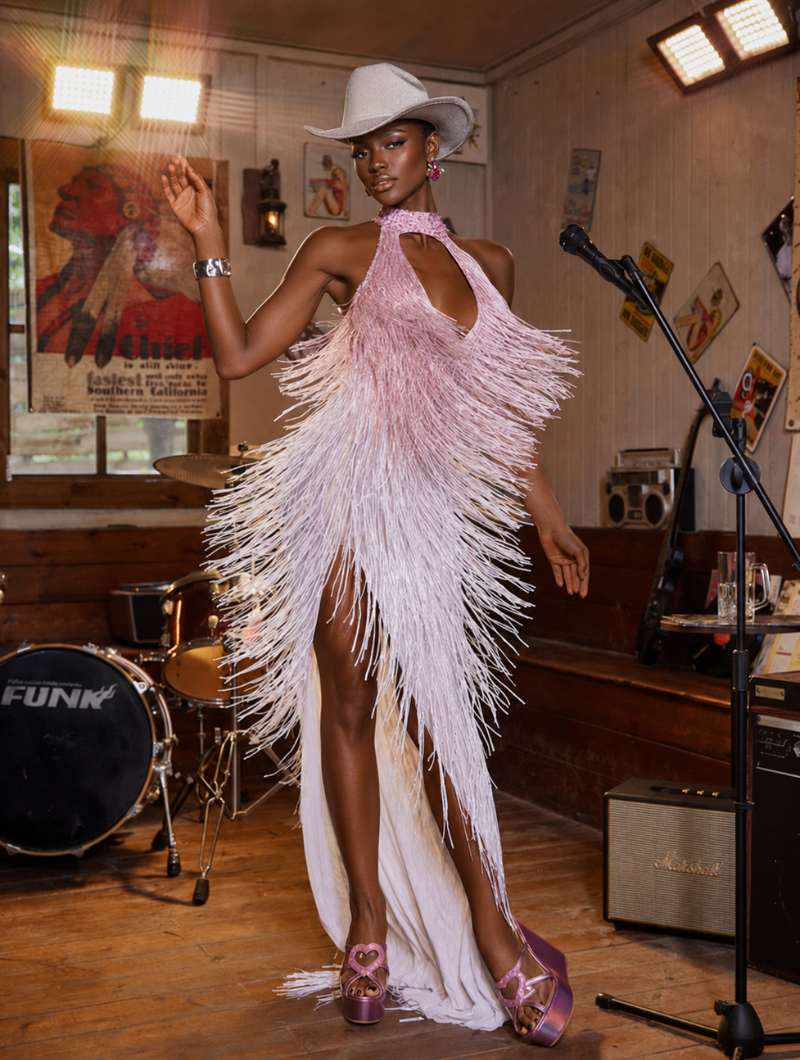 Ombre Fringe Maxi Dress