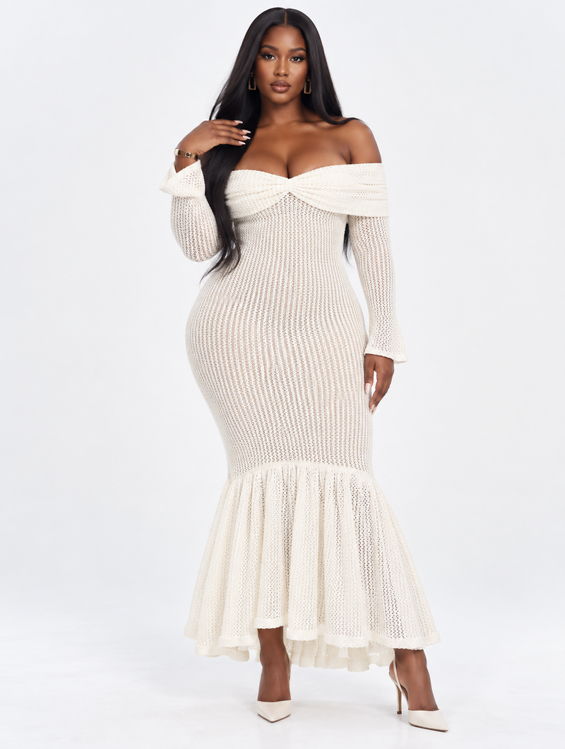 Cream Mermaid Knit Dress