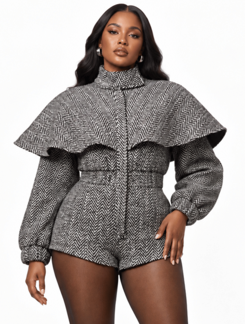 Classic Capelet Tweed Playsuit