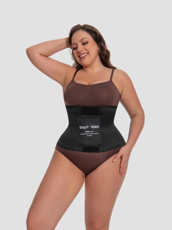 Close-up of 12-inch long torso girdle smoothing waist and hips