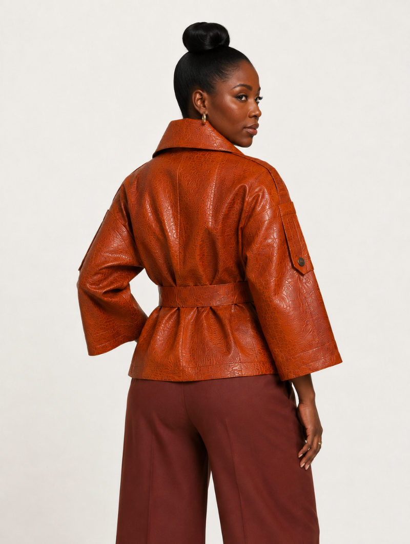 Croc Belted Leather Jacket