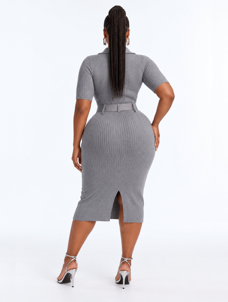 Belted Ribbed Polo Dress