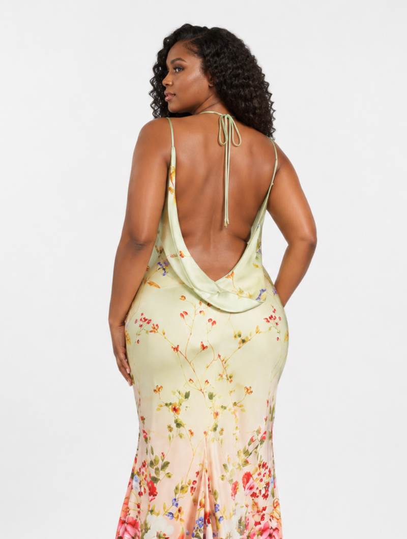 Backless Ombre Floral Dress