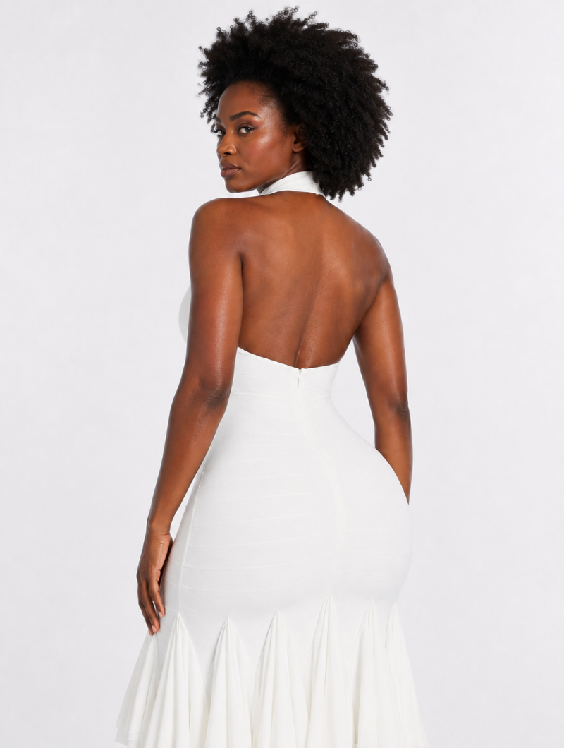 White Pleated Hem Midi