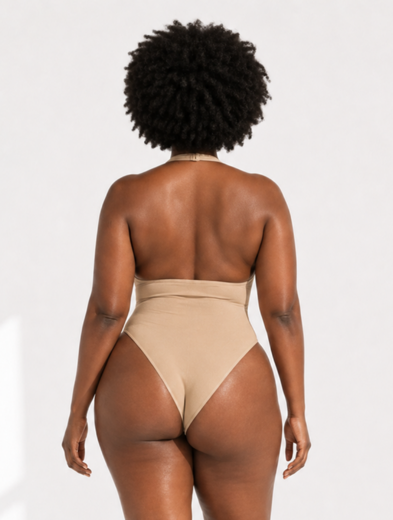 Plunge Halter Thong Bodysuit