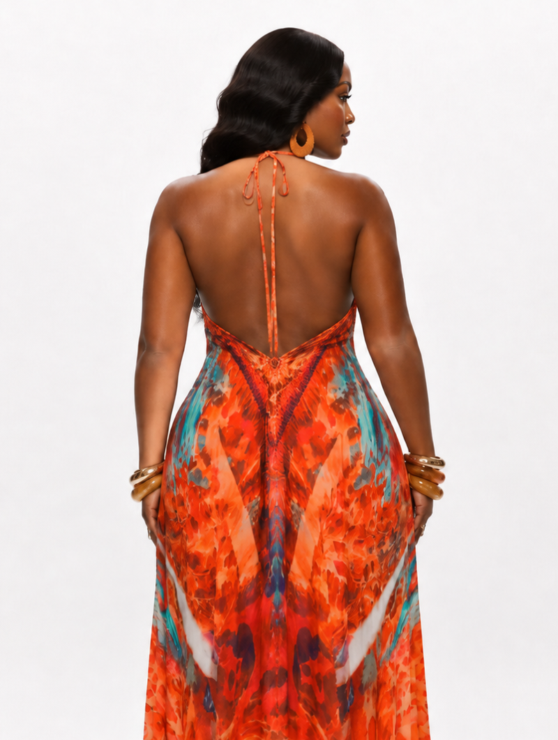 Sunset Print Halter Maxi